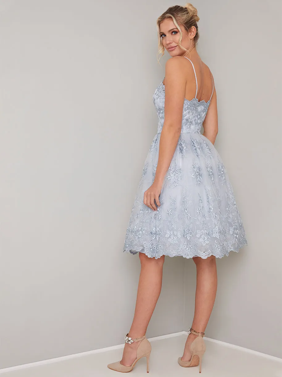 Lace Embroidered Cami Midi Dress in Blue sold by Chi Chi London product image thumbnail 4