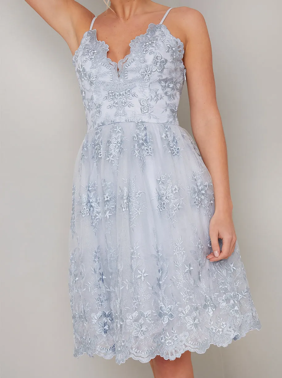 Lace Embroidered Cami Midi Dress in Blue sold by Chi Chi London product image thumbnail 3