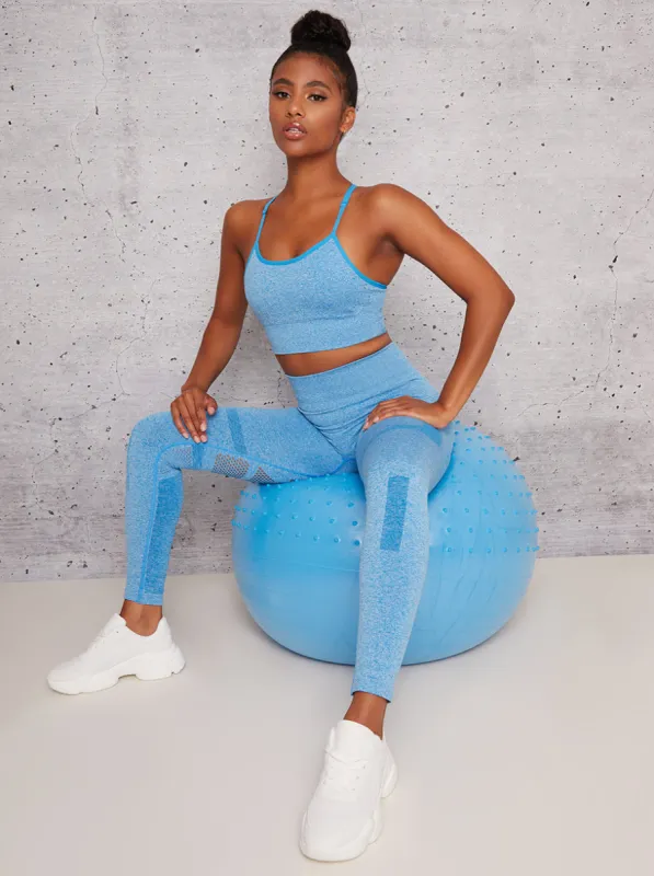 Sports Leggings with Breathable Eyelet Design in Blue sold by Chi Chi London