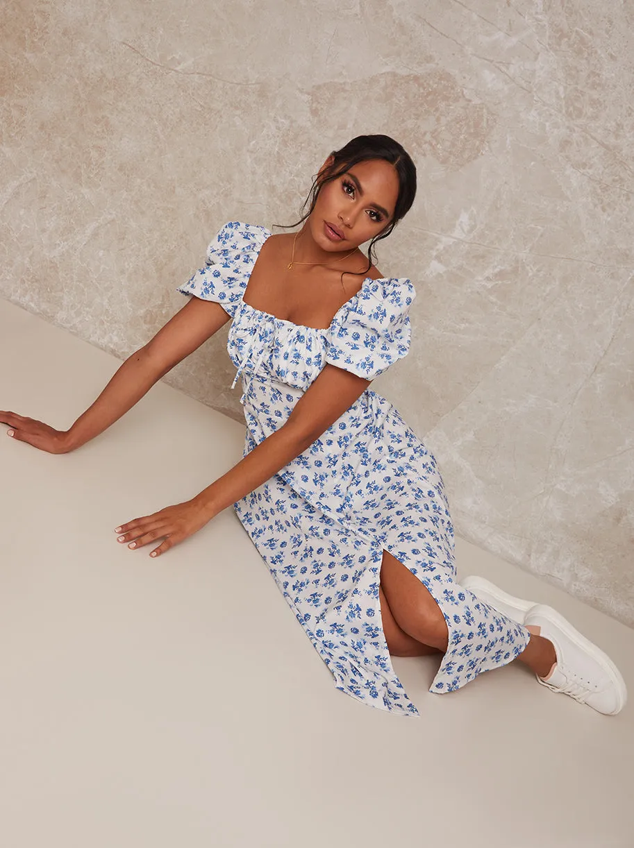 Puff Sleeve Floral Midi Dress in White sold by Chi Chi London product image thumbnail 4