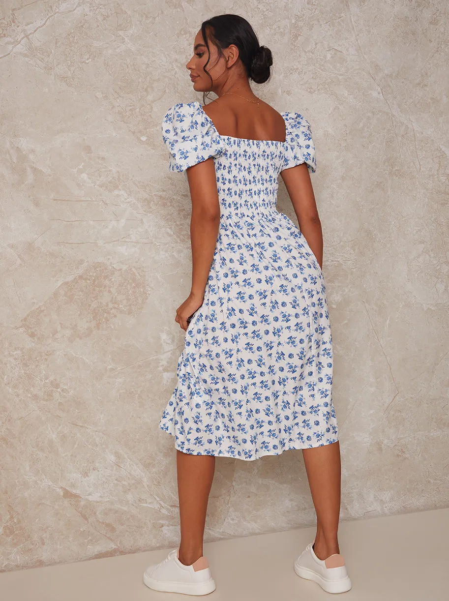Puff Sleeve Floral Midi Dress in White sold by Chi Chi London product image thumbnail 3