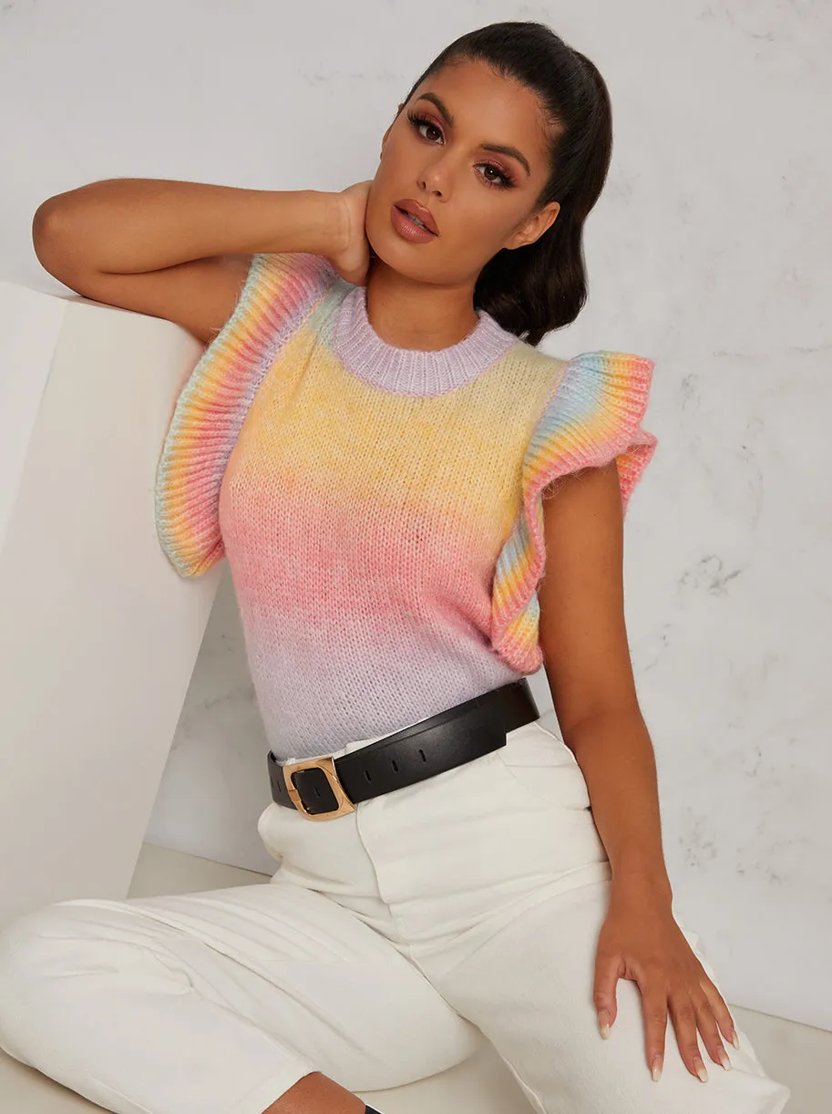 Frill Detail Knitted Vest in Rainbow sold by Chi Chi London
