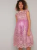 Gold Embroidered Maternity Midi Dress with Mesh in Pink sold by Chi Chi London