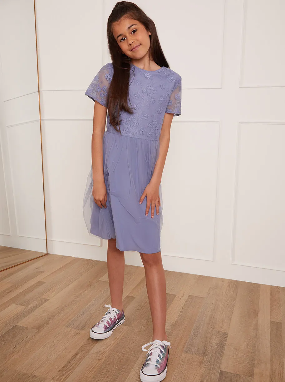 Older Girls Floral Embroidered Midi Dress in Blue sold by Chi Chi London