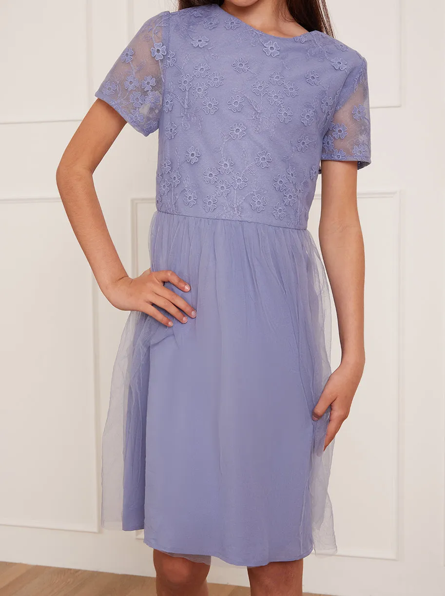 Older Girls Floral Embroidered Midi Dress in Blue sold by Chi Chi London product image thumbnail 2