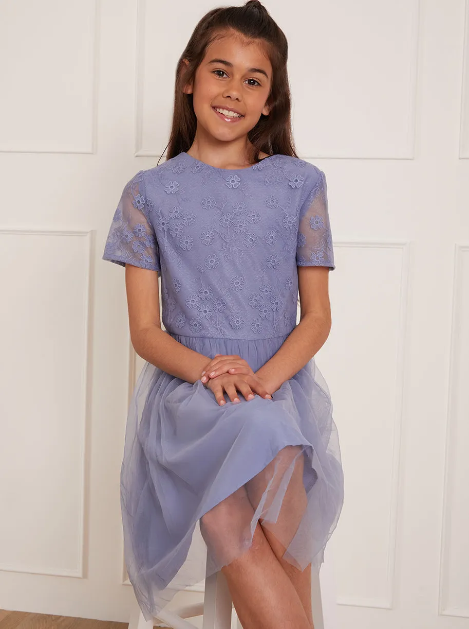 Older Girls Floral Embroidered Midi Dress in Blue sold by Chi Chi London product image thumbnail 3