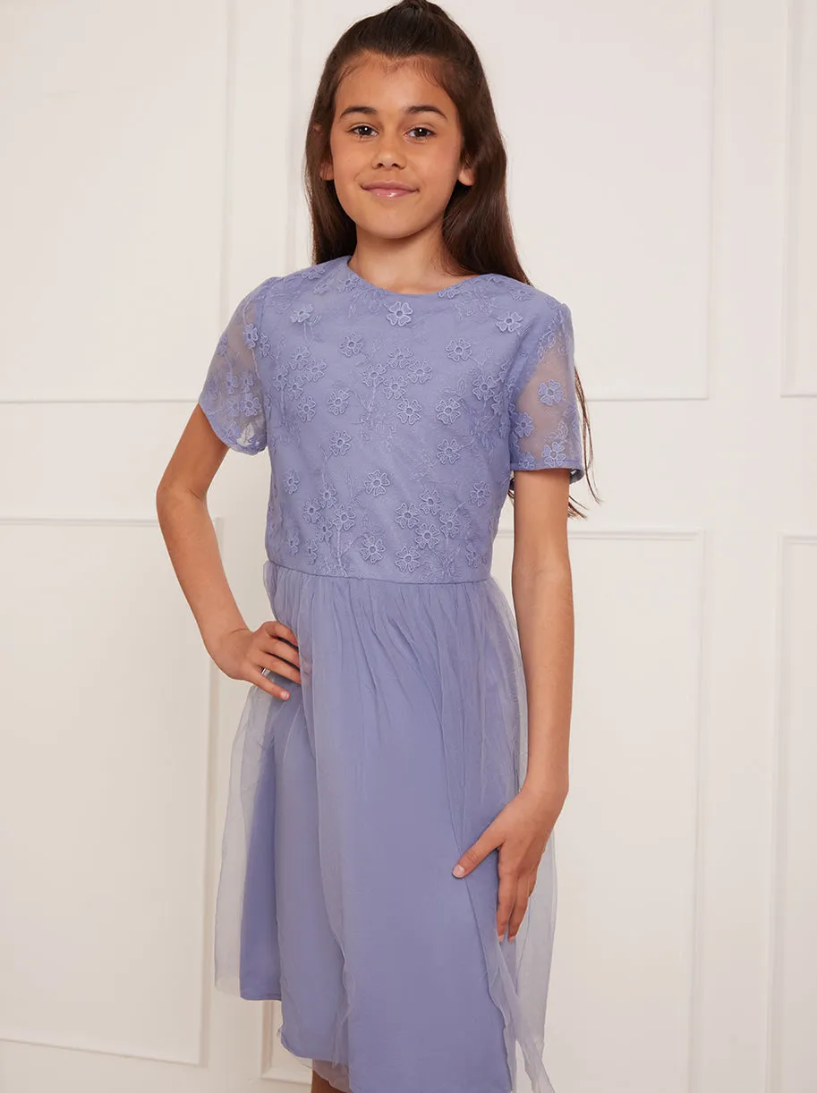 Older Girls Floral Embroidered Midi Dress in Blue sold by Chi Chi London product image thumbnail 5