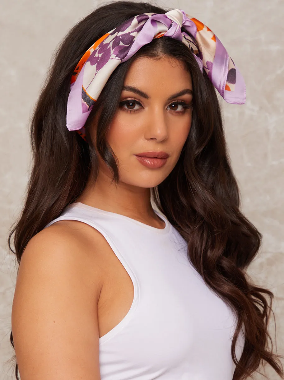 Graphic Print Satin Hair Scarf in lilac sold by Chi Chi London product image thumbnail 3
