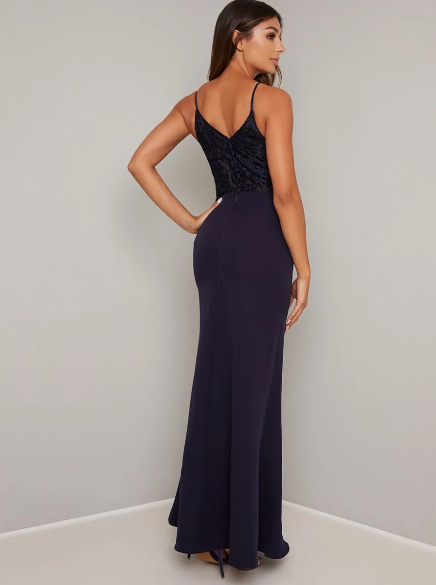 Cami Strap Lace Bodice Maxi Dress in Blue sold by Chi Chi London product image thumbnail 4
