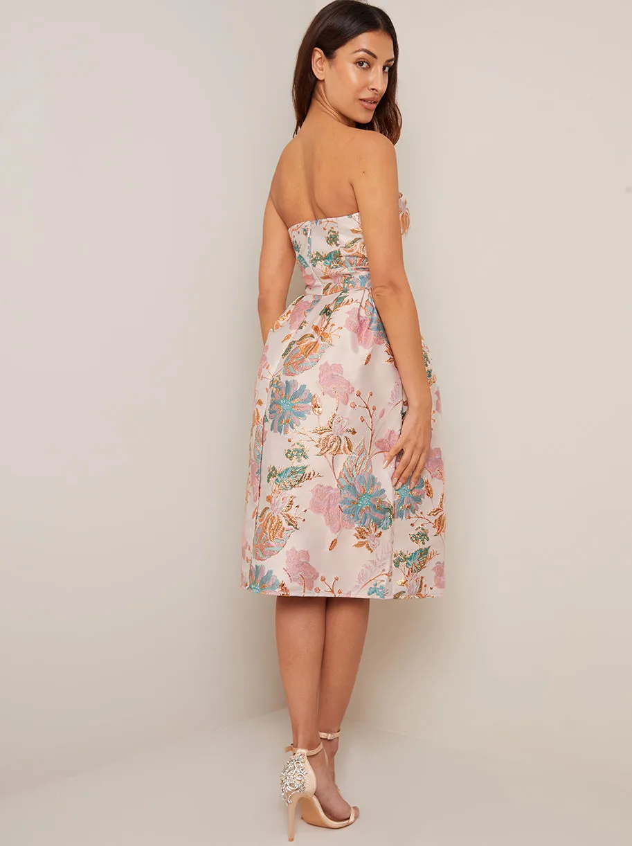 Strapless Jacquard Midi Dress in Pink sold by Chi Chi London product image thumbnail 2