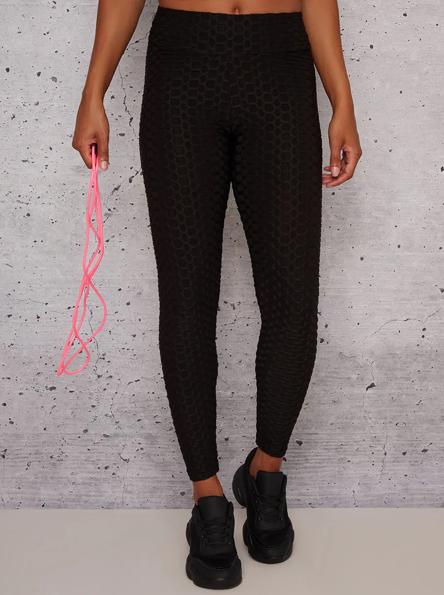 Mid Rise Waffle Detail Gym Leggings in Black sold by Chi Chi London product image thumbnail 3