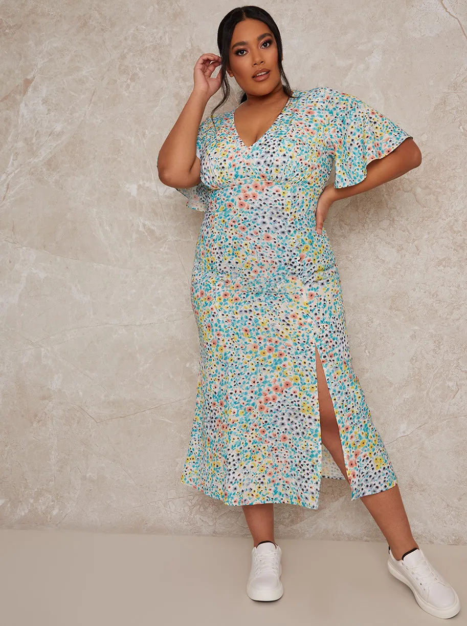 Plus Size Flutter Sleeve Floral Print Midi Day Dress in Multi sold by Chi Chi London product image thumbnail 2