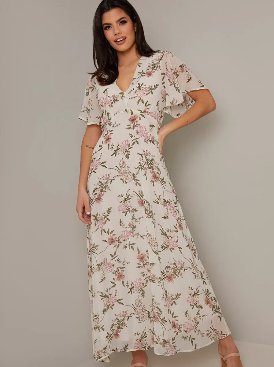 V Neck Short Sleeved Print Midi Dress in White sold by Chi Chi London product image thumbnail 3