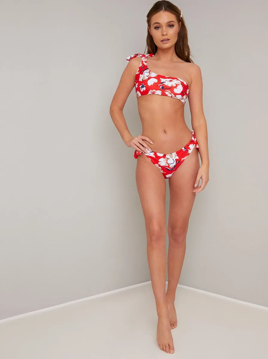 Floral Print Tie Bikini Bottoms in Red sold by Chi Chi London