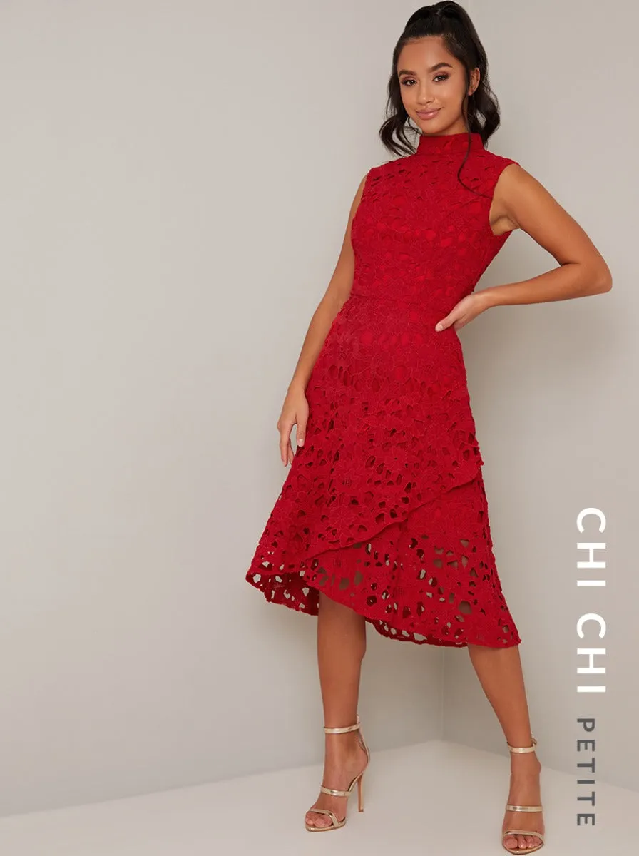 Petite High Neck Sleeveless Lace Midi Dress in Red sold by Chi Chi London product image thumbnail 2