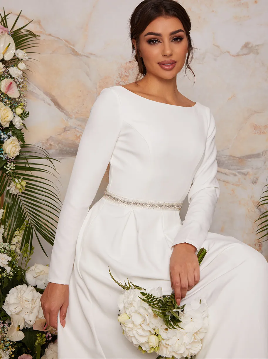 Long Sleeve Wedding Dress with Embellishment in White sold by Chi Chi London product image thumbnail 3