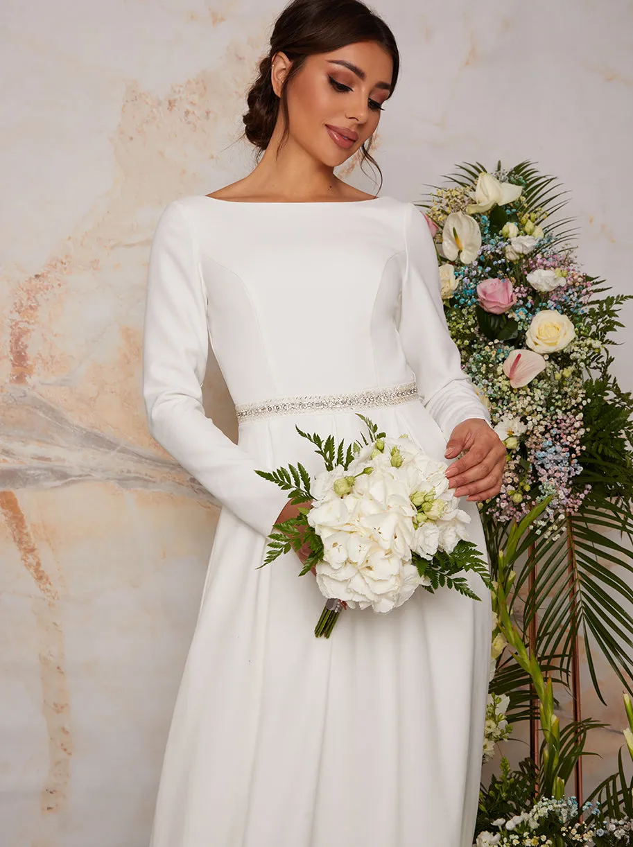 Long Sleeve Wedding Dress with Embellishment in White sold by Chi Chi London product image thumbnail 4