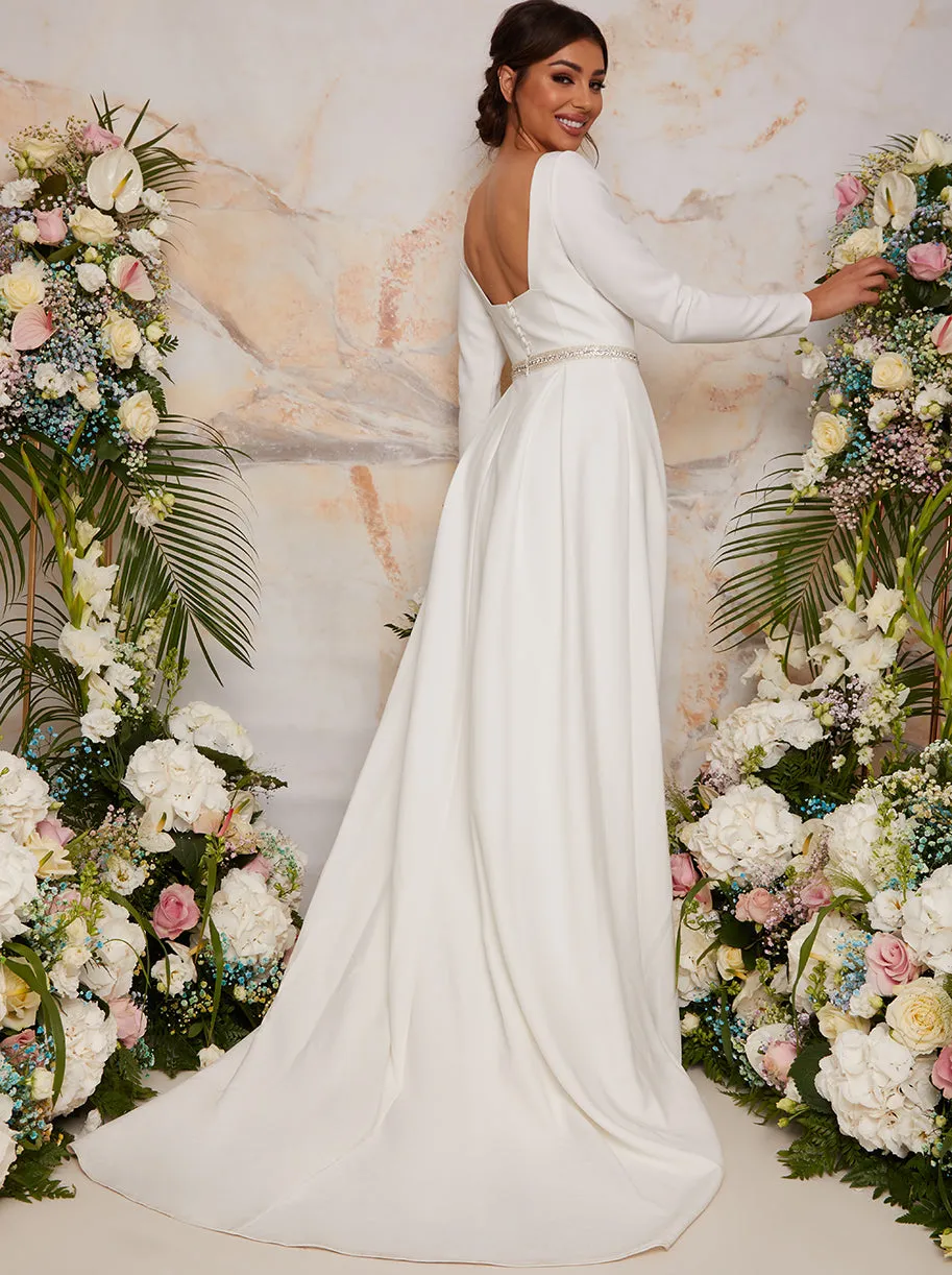 Long Sleeve Wedding Dress with Embellishment in White sold by Chi Chi London product image thumbnail 2