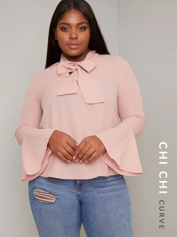 Plus Size Pussy Bow Top sold by Chi Chi London