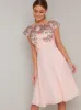 Lace Detail Cap Sleeved Midi Dress in Pink sold by Chi Chi London