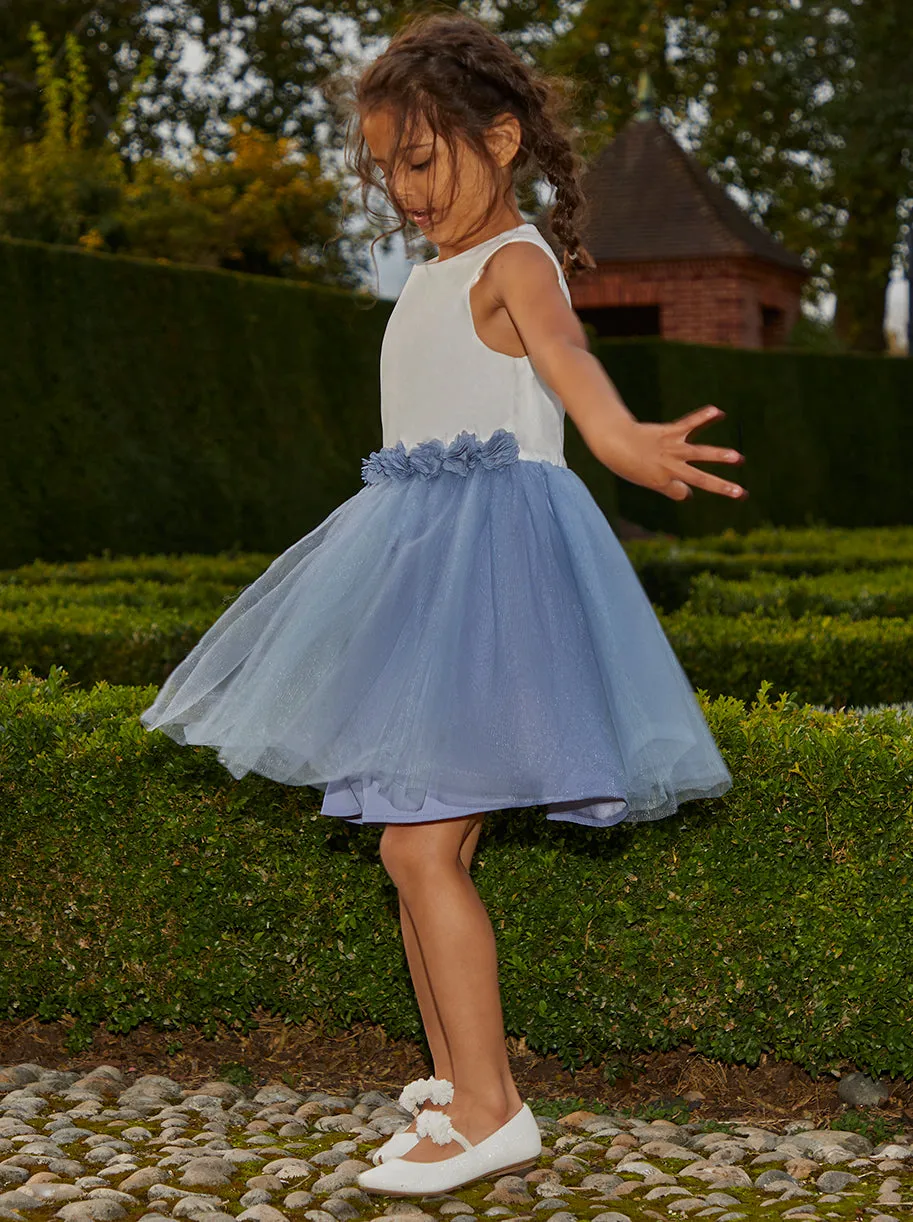 Girls Contrast 3D Floral Tutu Dress in Blue sold by Chi Chi London