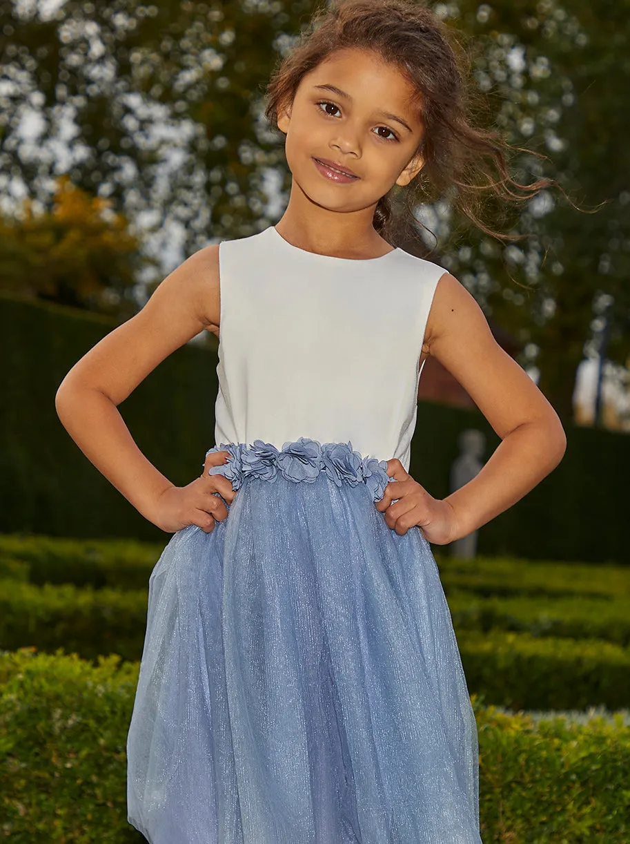 Girls Contrast 3D Floral Tutu Dress in Blue sold by Chi Chi London product image thumbnail 4