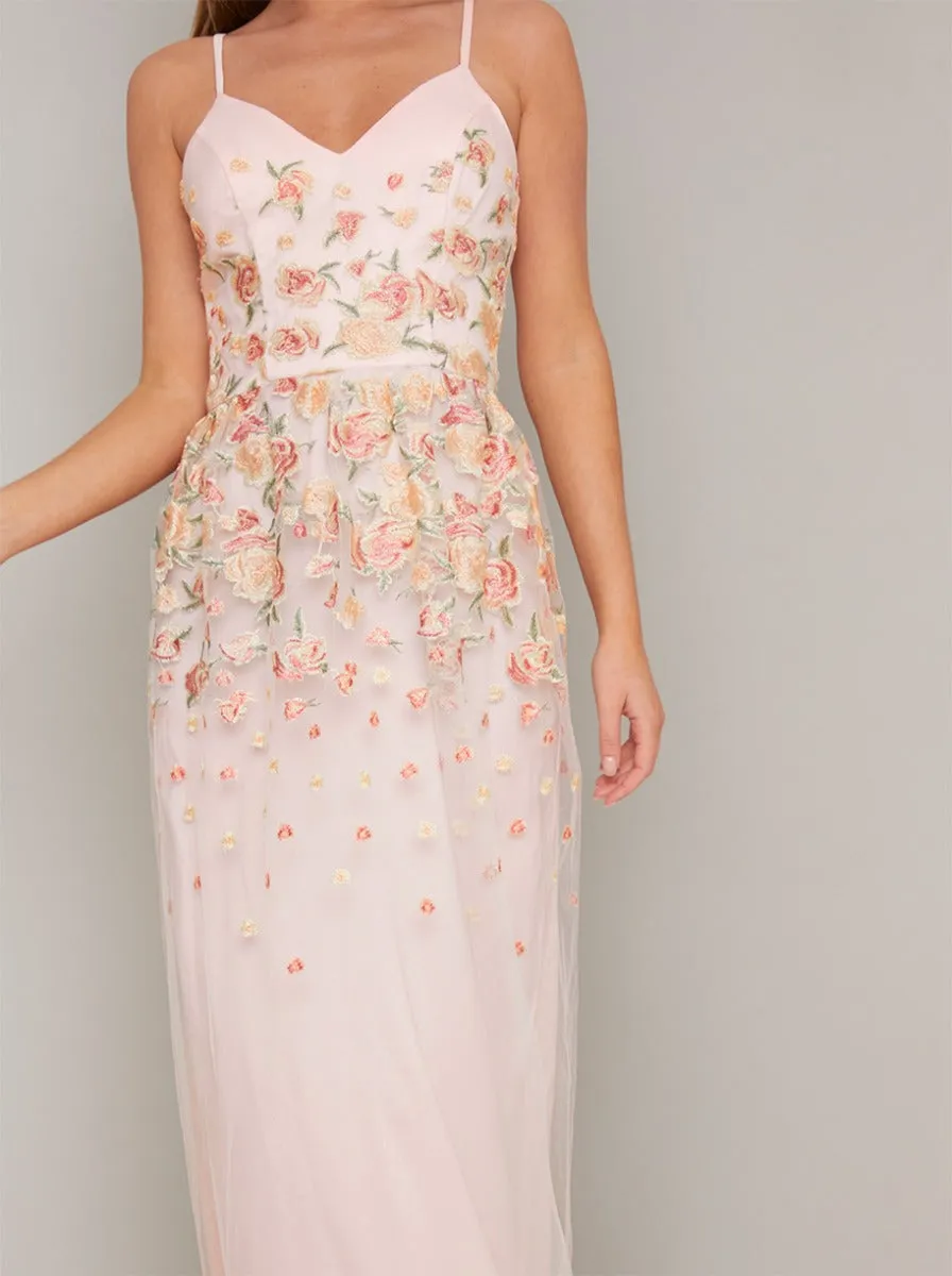 Cami Strap Lace Embroidered Overlay Maxi Dress in Nude sold by Chi Chi London product image thumbnail 3