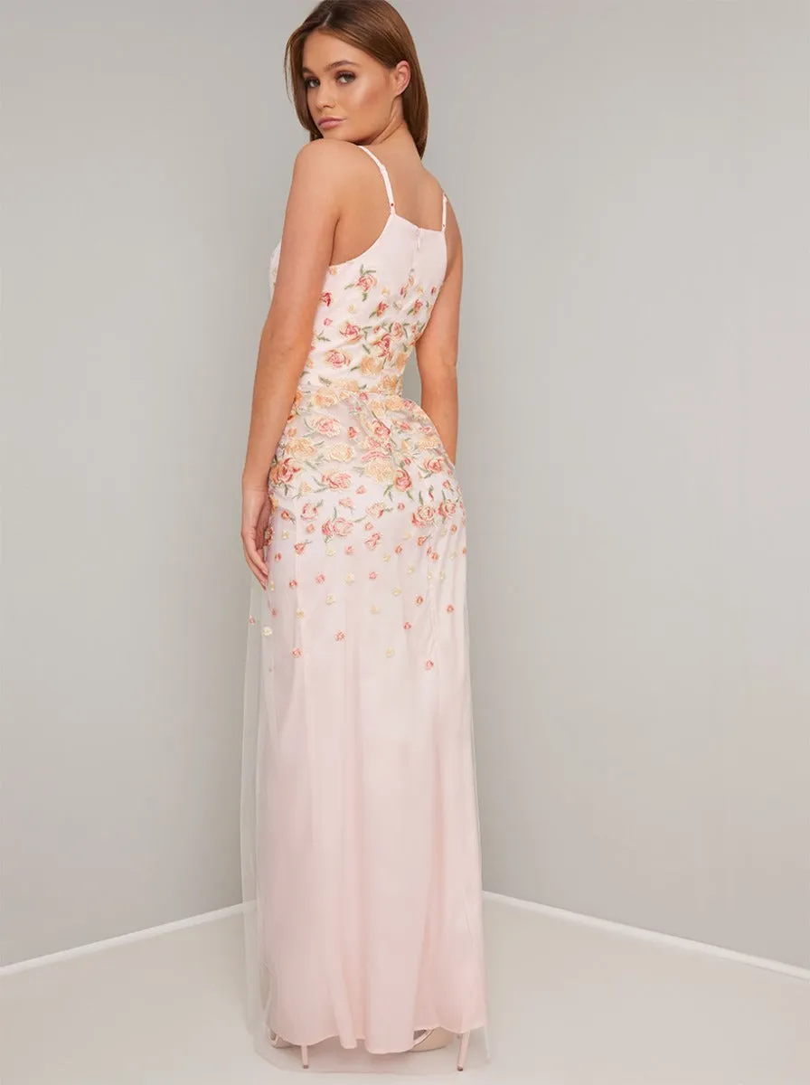 Cami Strap Lace Embroidered Overlay Maxi Dress in Nude sold by Chi Chi London product image thumbnail 4