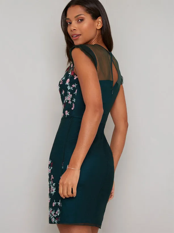 Floral Lace Overlay Mini Dress in Green sold by Chi Chi London product image thumbnail 5