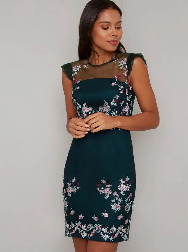 Floral Lace Overlay Mini Dress in Green sold by Chi Chi London product image thumbnail 3