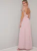 Lace Embroidered Short Sleeved Pleat Maxi Dress in Pink sold by Chi Chi London
