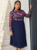 Plus Size Long Sleeve Floral Embroidered Midi Dress in Navy sold by Chi Chi London