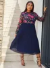 Plus Size Long Sleeve Floral Embroidered Midi Dress in Navy sold by Chi Chi London