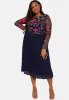 Plus Size Long Sleeve Floral Embroidered Midi Dress in Navy sold by Chi Chi London
