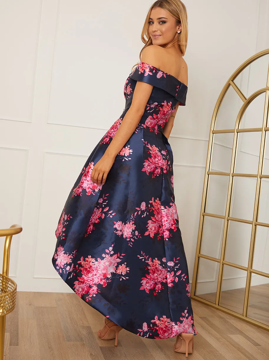 Bardot Floral Dip Hem Dress in Navy sold by Chi Chi London product image thumbnail 3