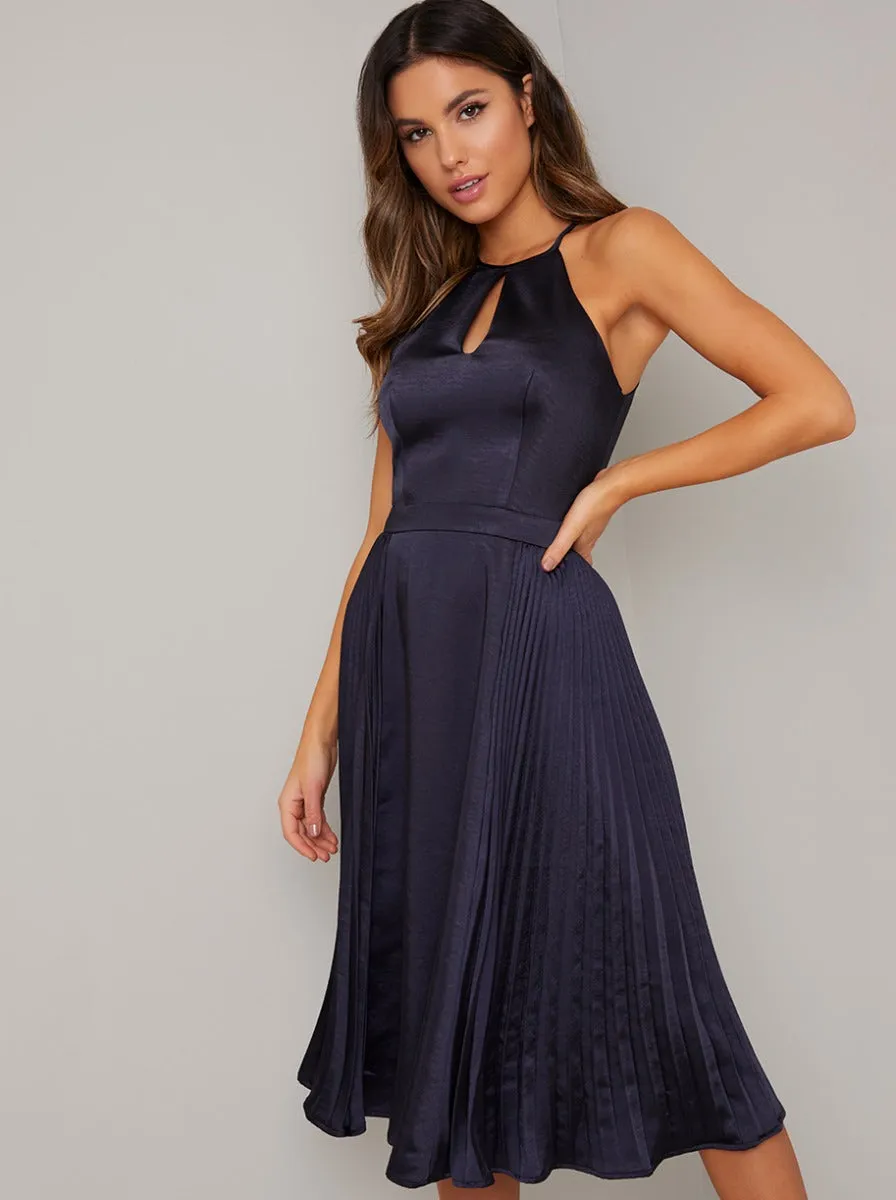 Halter Neck Cut Out Pleated Midi Dress in Blue sold by Chi Chi London product image thumbnail 4