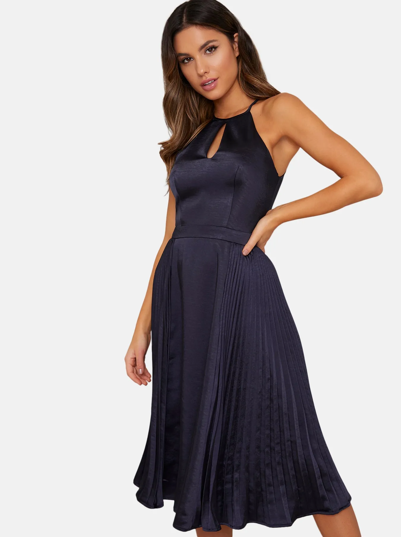 Halter Neck Cut Out Pleated Midi Dress in Blue sold by Chi Chi London product image thumbnail 5