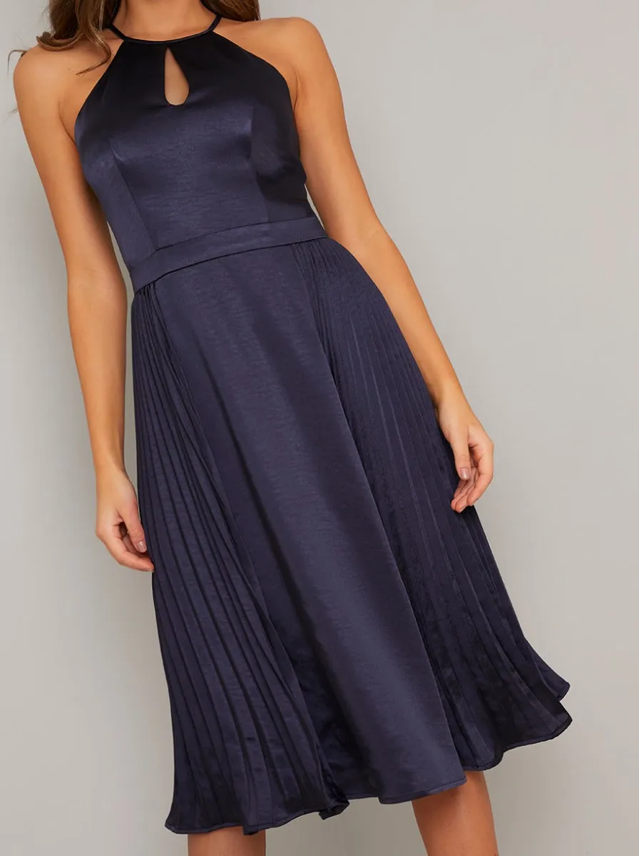 Halter Neck Cut Out Pleated Midi Dress in Blue sold by Chi Chi London product image thumbnail 2