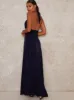 Halter Plunge Neck Maxi Dress in Blue sold by Chi Chi London