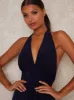 Halter Plunge Neck Maxi Dress in Blue sold by Chi Chi London