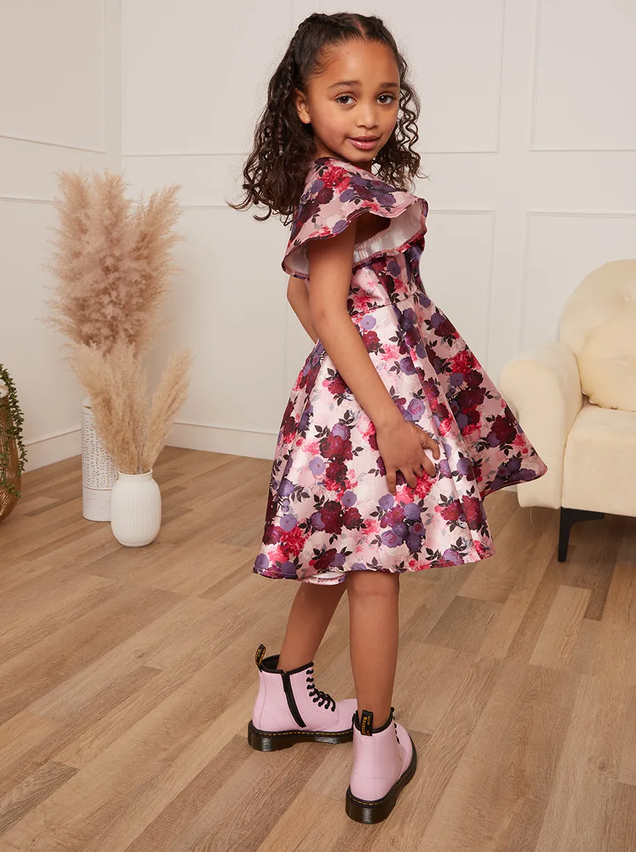 Younger Girls Flutter Sleeve Floral Midi Dress in Pink sold by Chi Chi London product image thumbnail 3