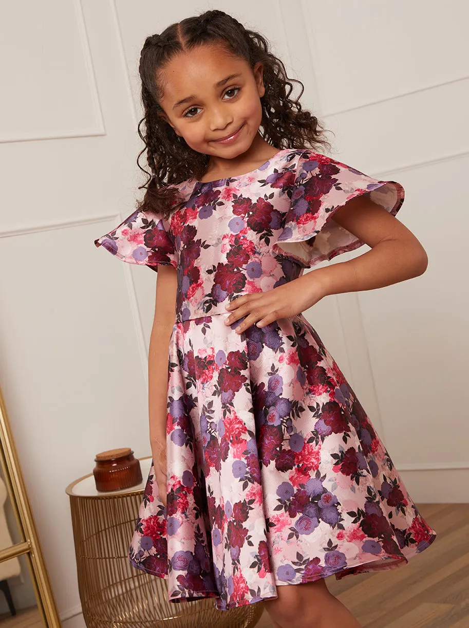 Younger Girls Flutter Sleeve Floral Midi Dress in Pink sold by Chi Chi London product image thumbnail 4