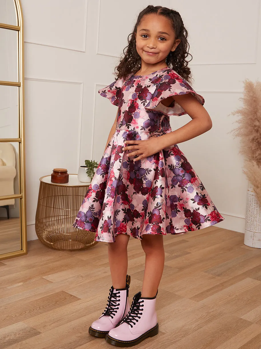 Younger Girls Flutter Sleeve Floral Midi Dress in Pink sold by Chi Chi London product image thumbnail 2