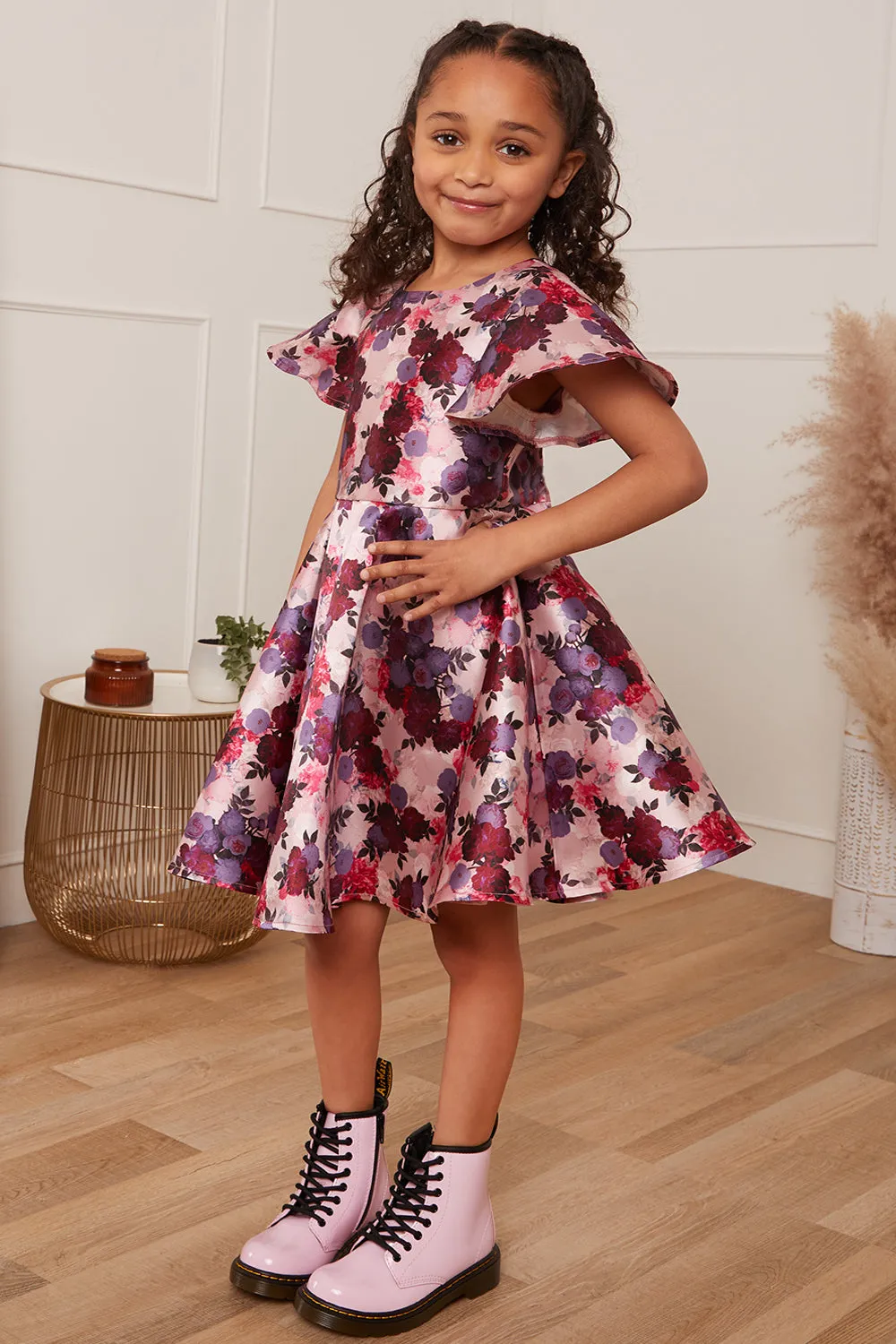 Younger Girls Flutter Sleeve Floral Midi Dress in Pink sold by Chi Chi London product image thumbnail 5
