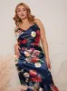 Plus Size Sleeveless Floral Print Ruffle Hem Midi Dress in Navy sold by Chi Chi London