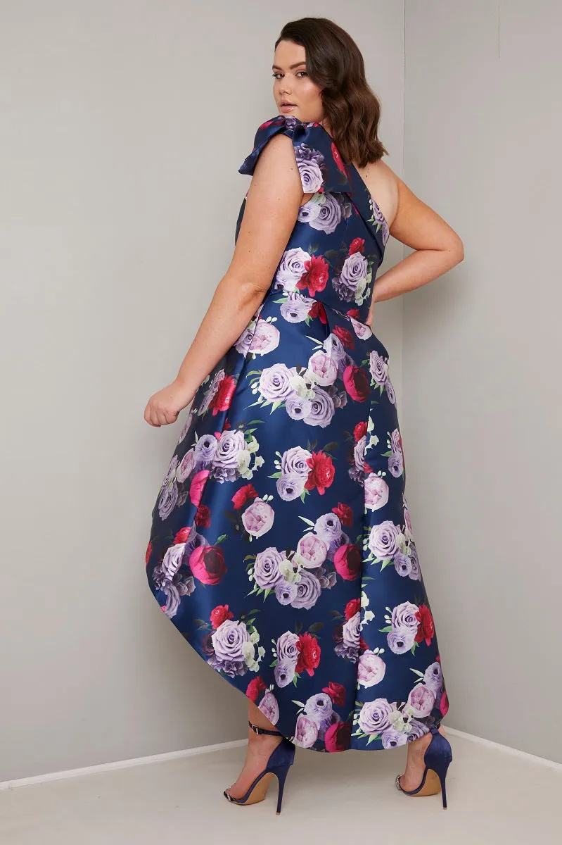 Plus Size Bow Detail Dip Hem Midi Dress in Blue sold by Chi Chi London product image thumbnail 3