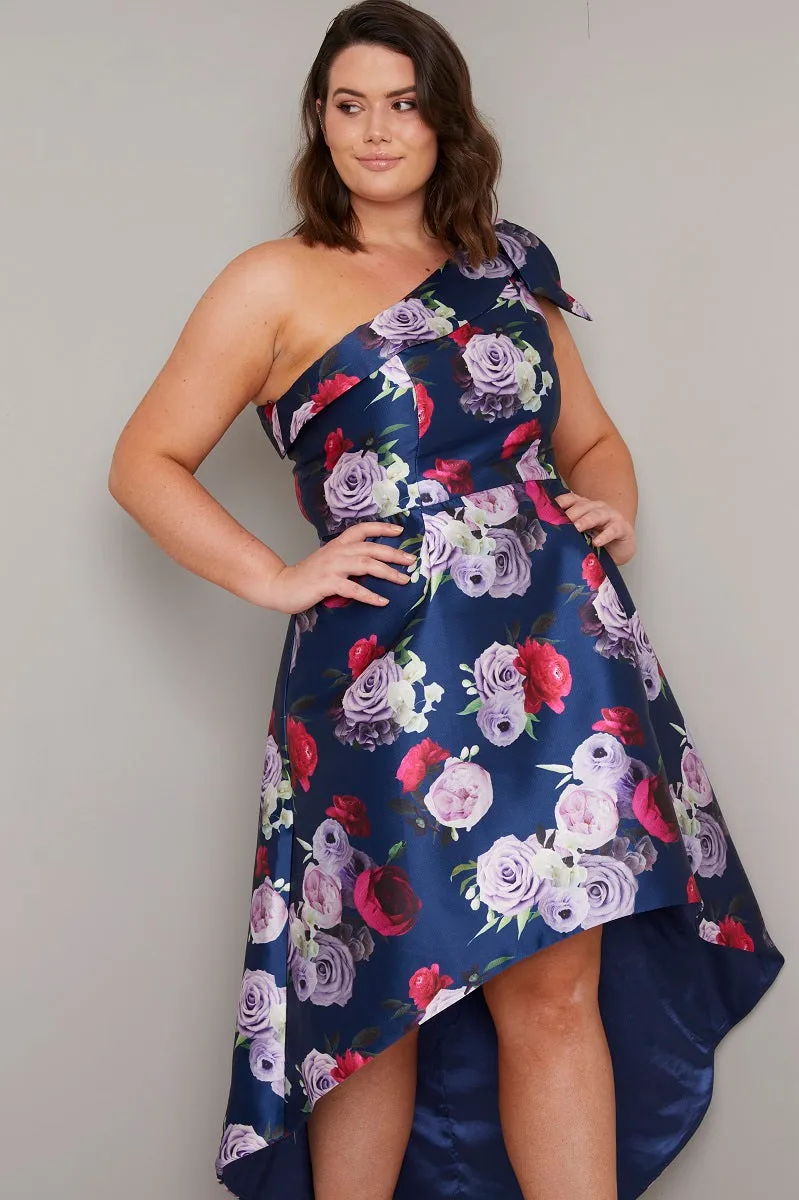 Plus Size Bow Detail Dip Hem Midi Dress in Blue sold by Chi Chi London product image thumbnail 2
