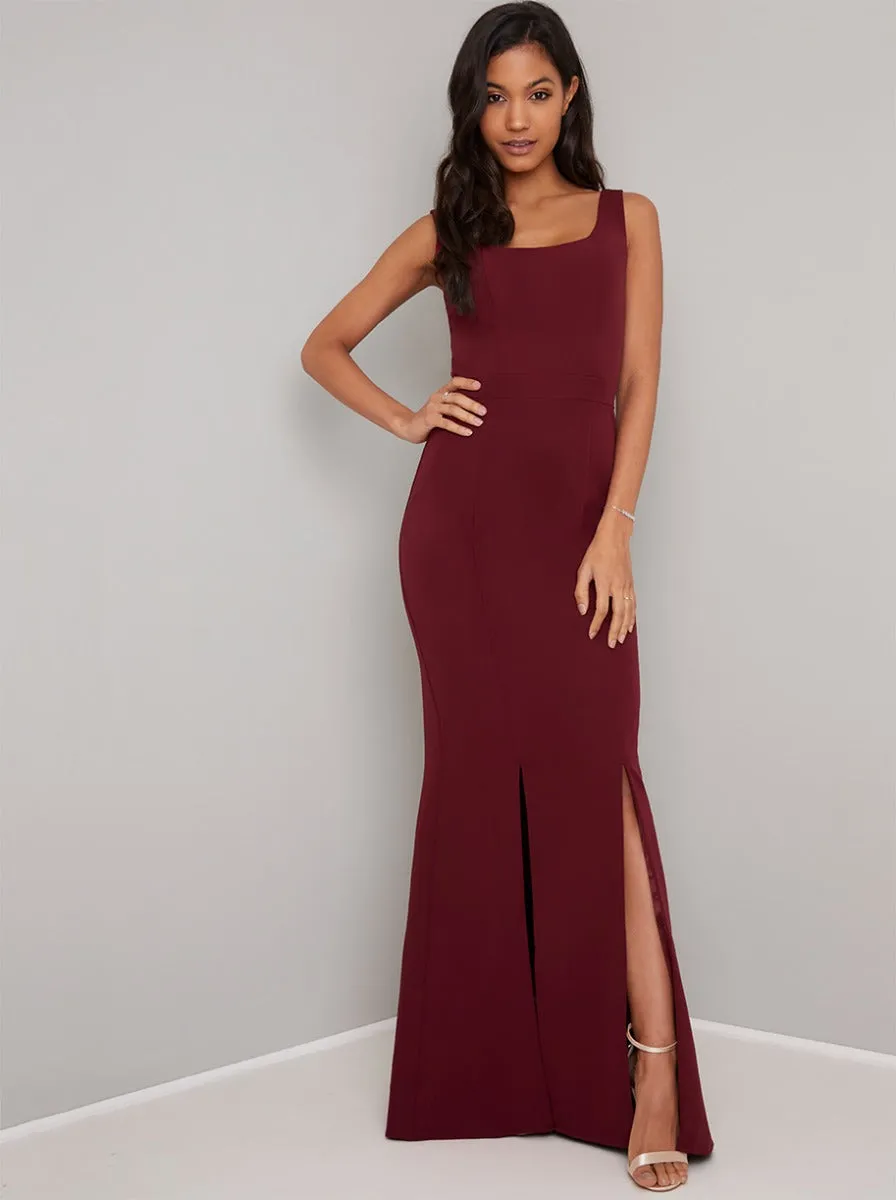 Open Back Lace Detail Bodycon Maxi Dress in Red sold by Chi Chi London product image thumbnail 2