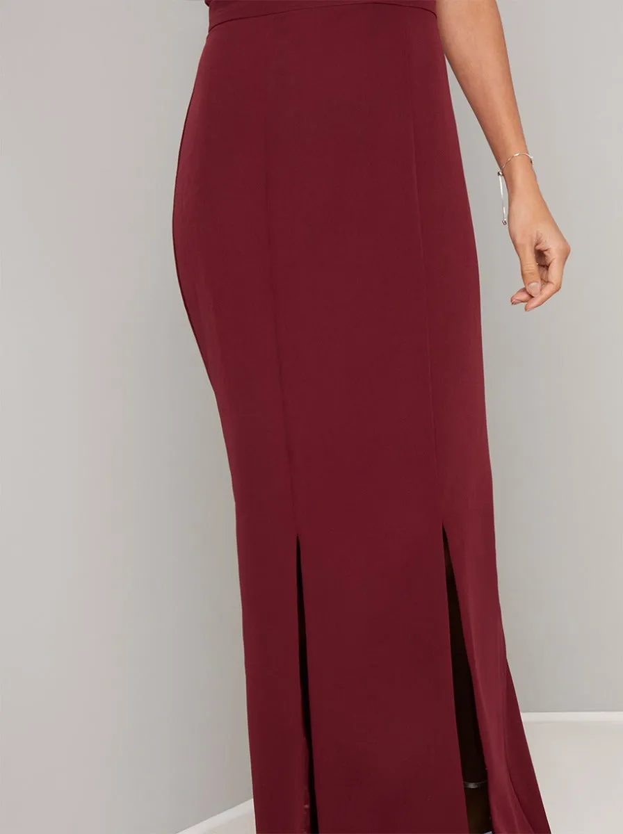 Open Back Lace Detail Bodycon Maxi Dress in Red sold by Chi Chi London product image thumbnail 4