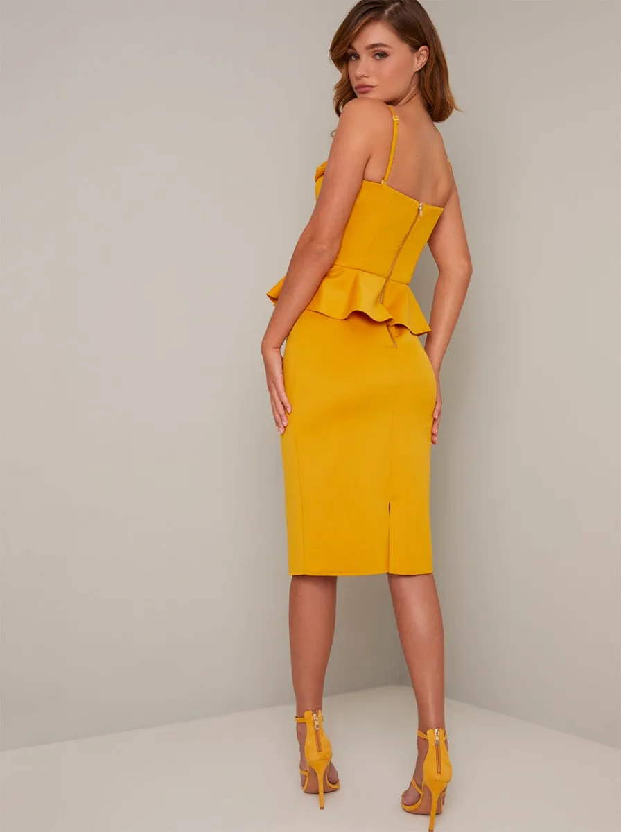 Cami Strap Frill Detail Bodycon Midi Dress in Yellow sold by Chi Chi London product image thumbnail 3